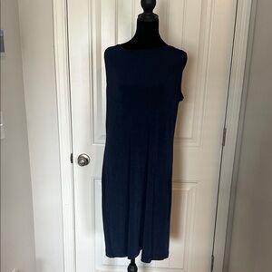 Sleeveless Navy Midi Dress - Minimalist Women's Shift